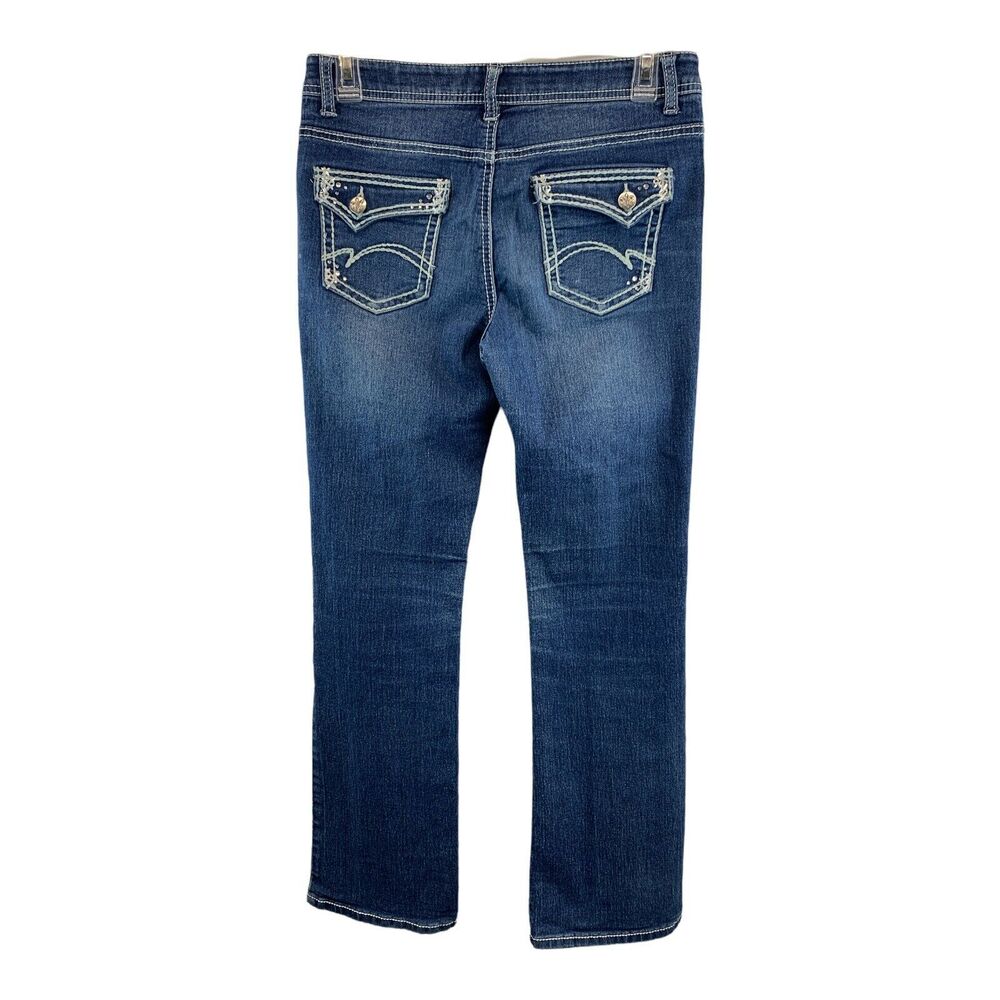 Faded Glory Blue Denim Girls Youth Jeans Sz 14 Straight Leg Flap Pockets Stretch